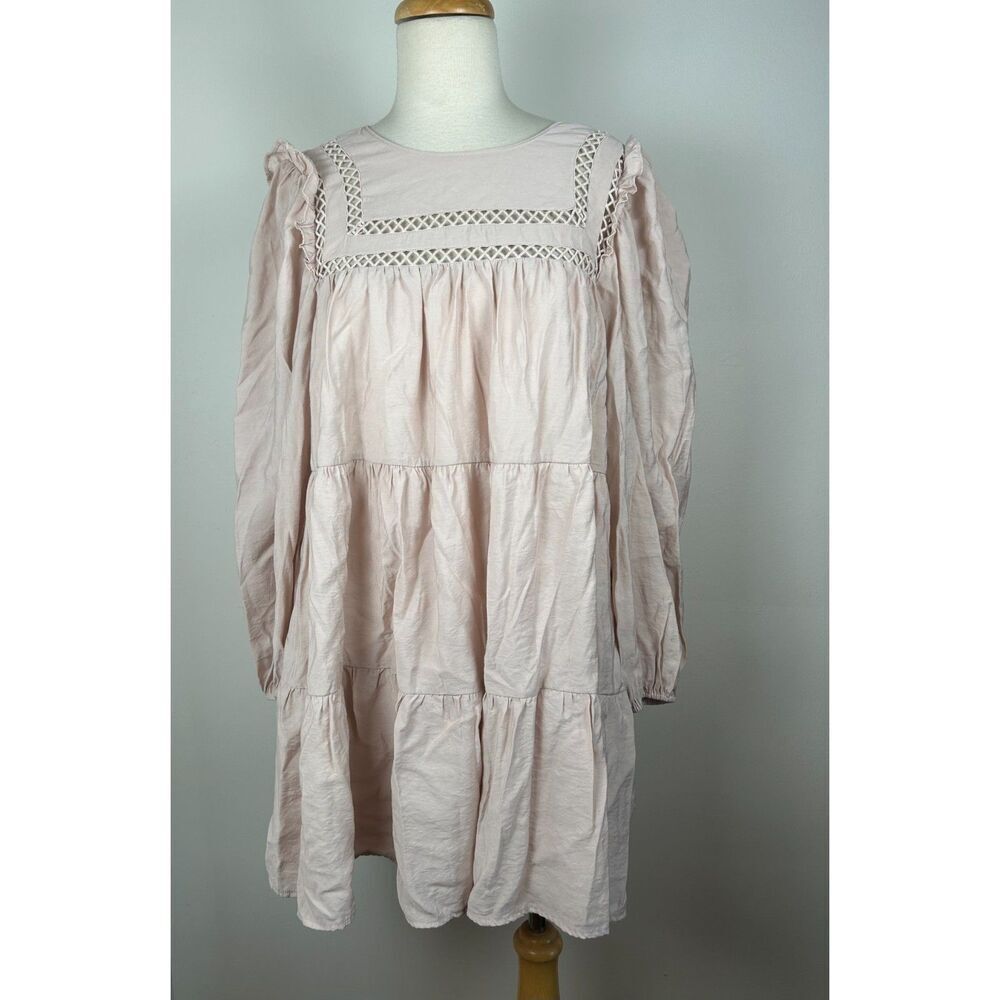 English Factory Trim Detail Babydoll Dress Pink Cottagecore Boho Small